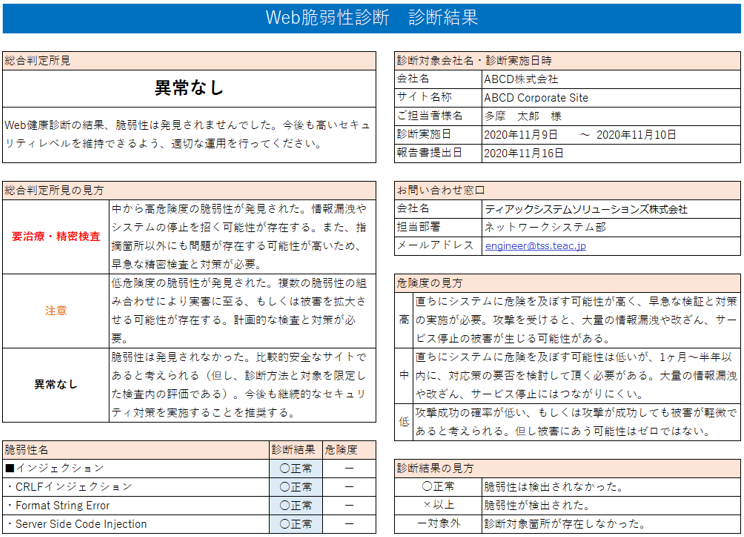 Web脆弱性診断サービス：報告書